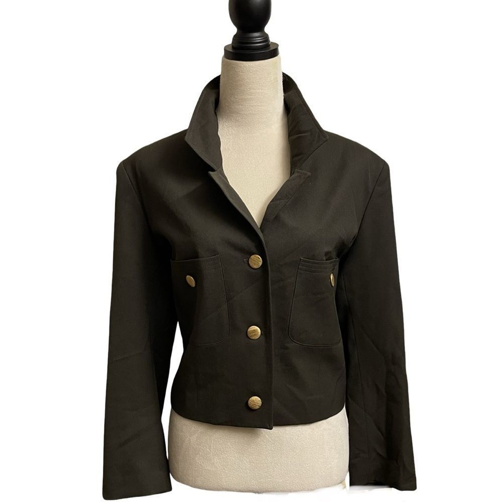 Cropped army green Blazer with Gold Buttons